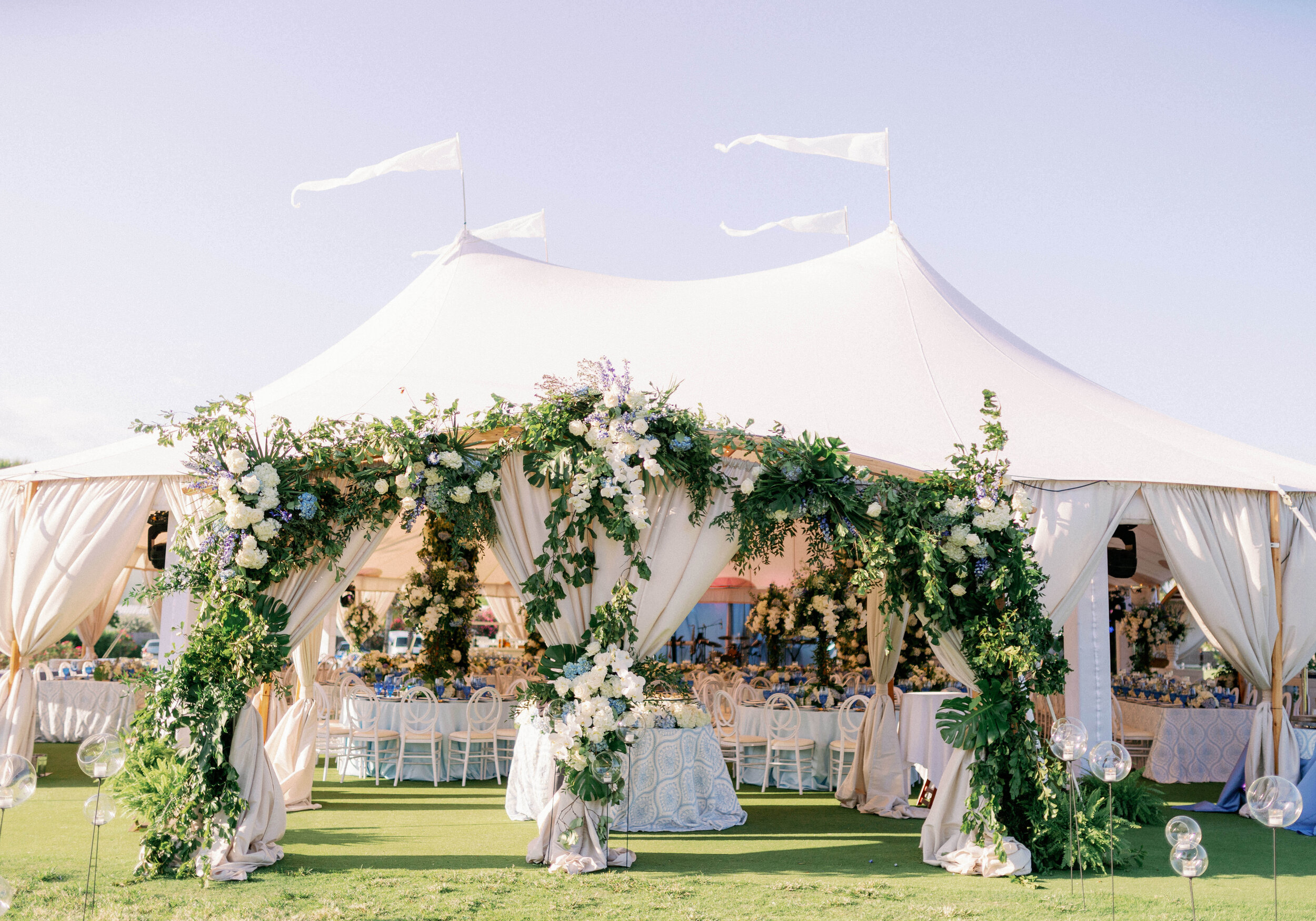 Tented reception on croquet lawn