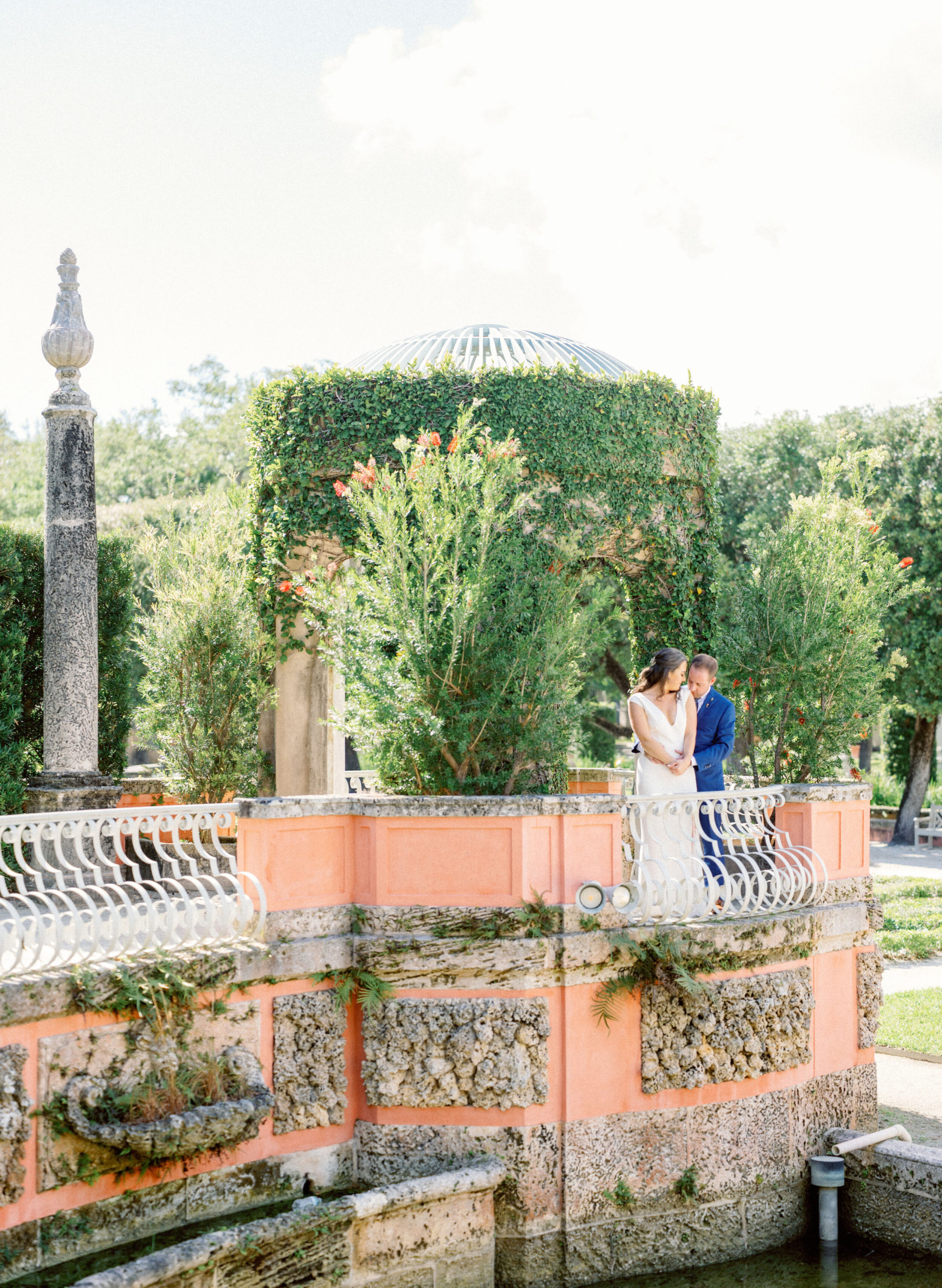 photo of bride and groom at their Vizcaya Museum Wedding 