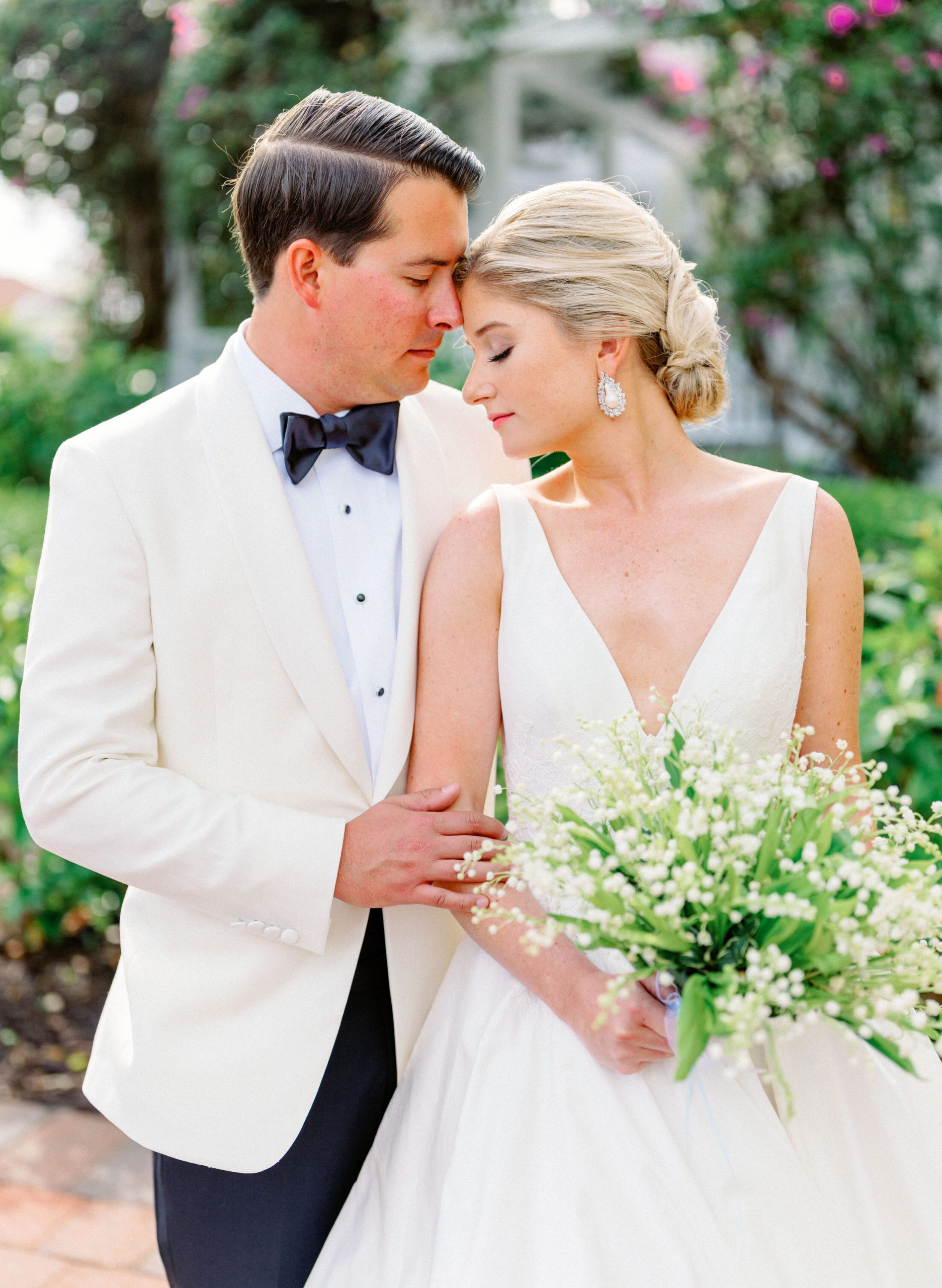 Timeless portrait of bride and groom at Gasparilla Inn 
