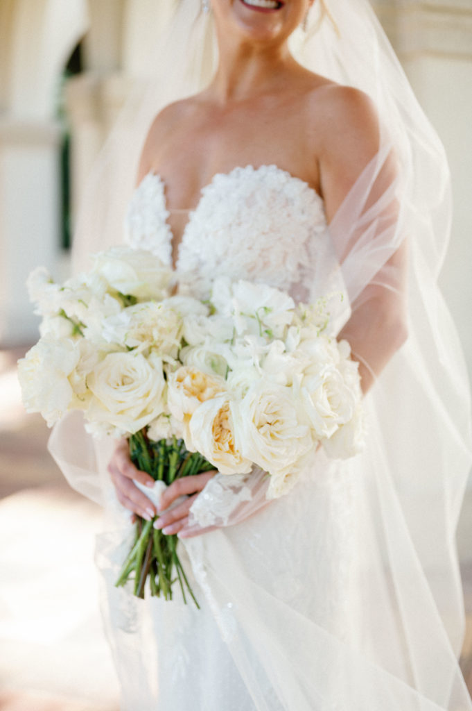 lush white bridal bouquet, Naples wedding