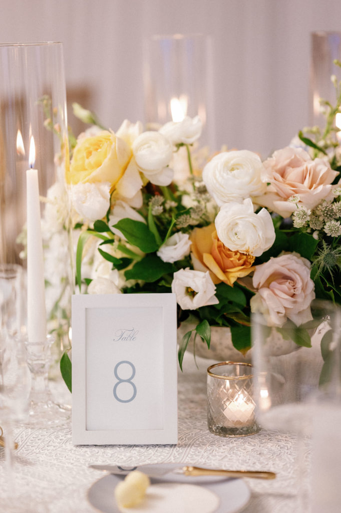 Table numbers for indoor wedding at LaPlaya