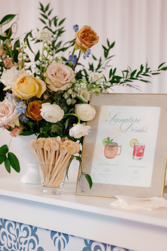 Custom, personalized wedding details from destination wedding in Naples, FL. Signature drink sign. 