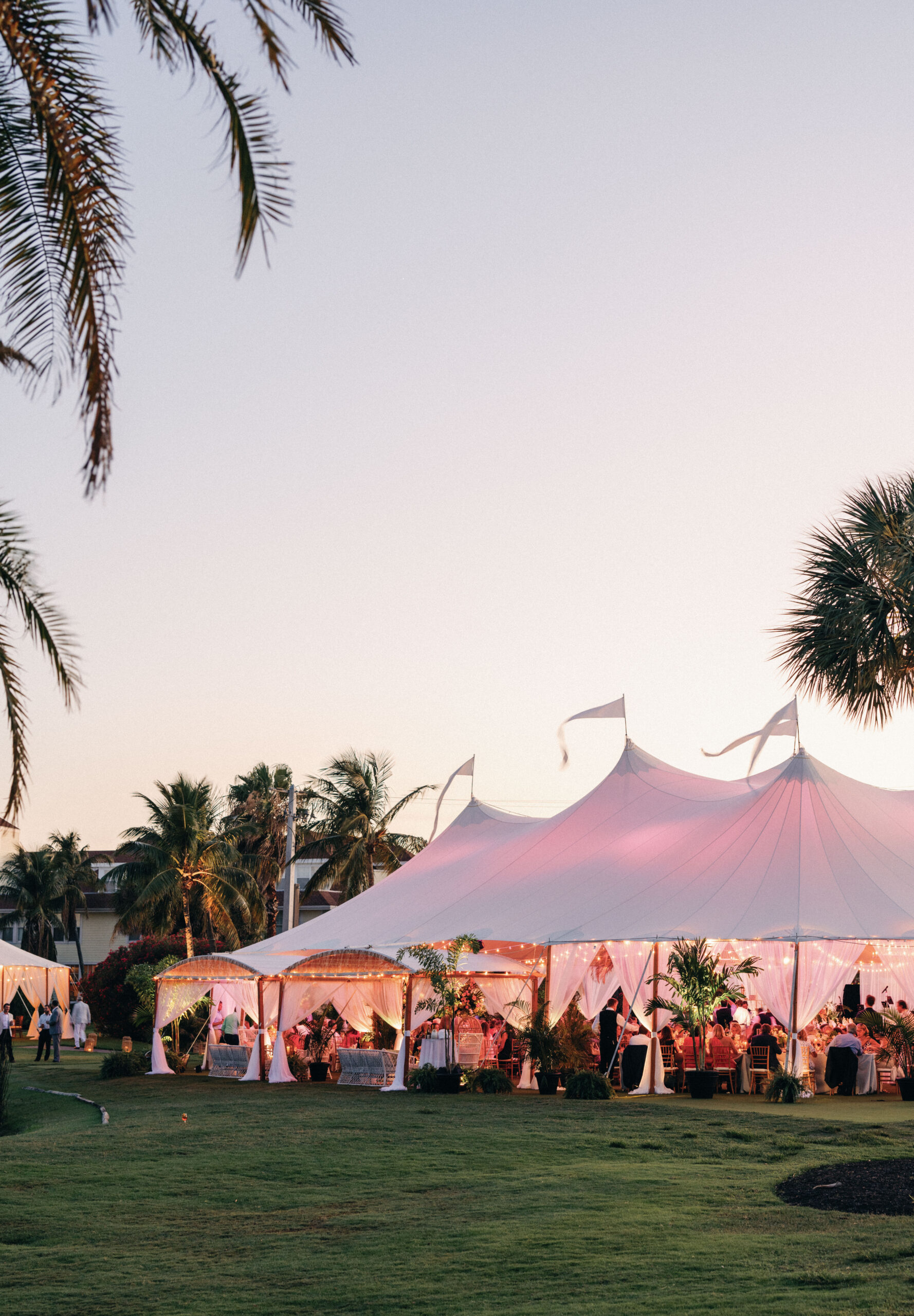 Sunset view of tented wedding at Gasparilla Club