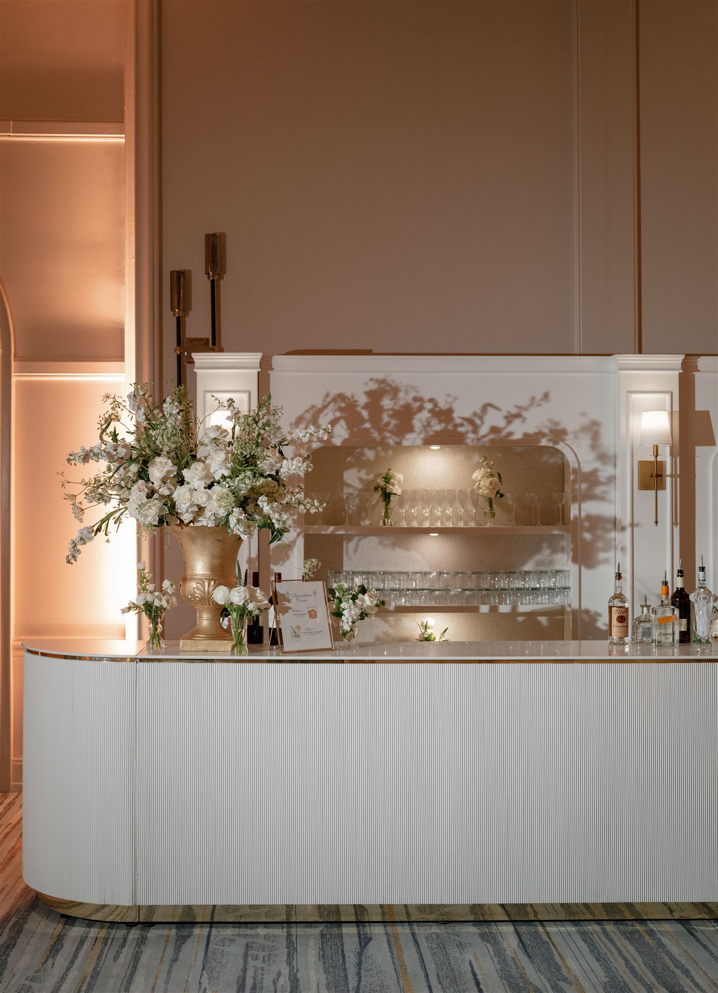 Custom white bar for wedding reception at Ritz Carlton Naples