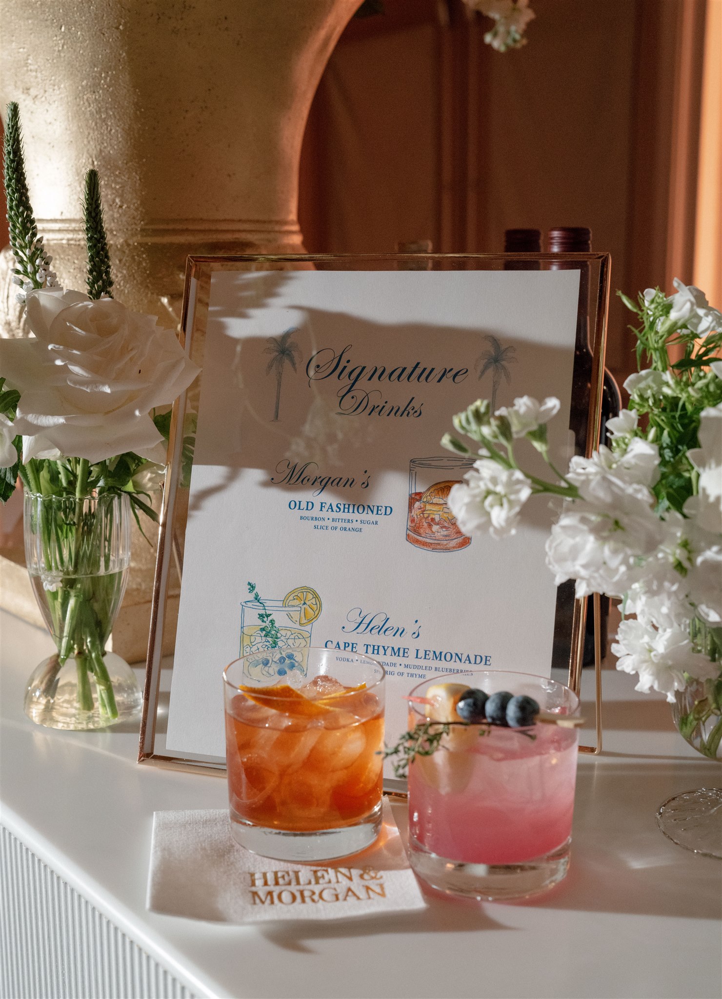 Signature drinks with custom illustrated signage