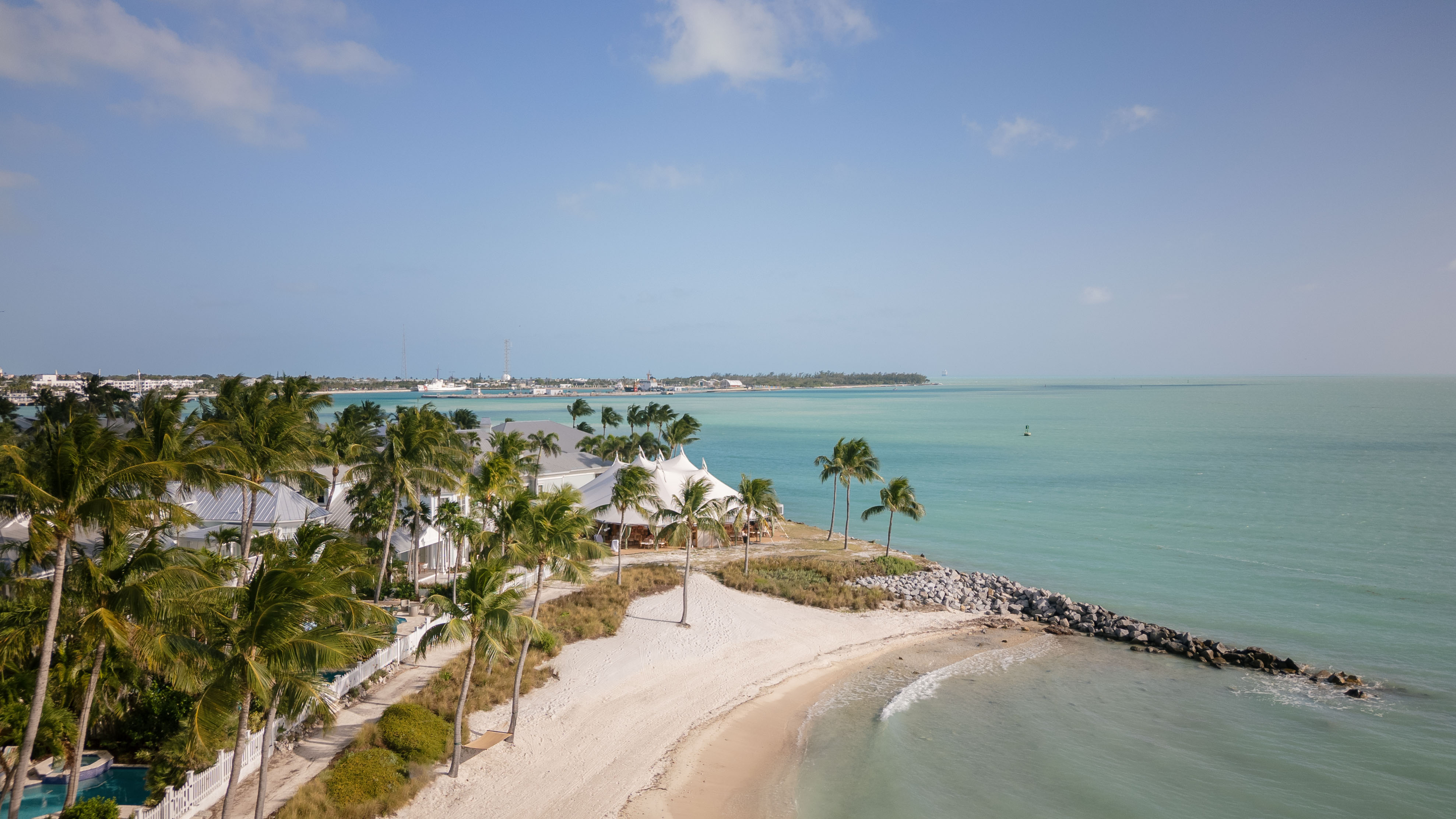 Aerial view of Key West in Florida for a beachside wedding celebration.